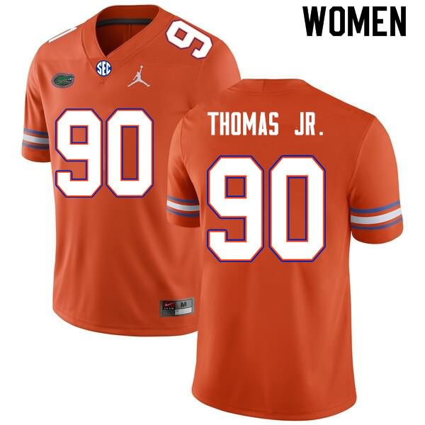 Women's NCAA Florida Gators Chris Thomas Jr. #90 Stitched Authentic Nike Orange College Football Jersey IZG1065VW